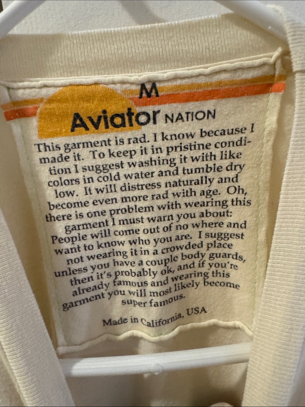 Aviator Nation Cream Tee with Multi-Stripe Retro Circle Logo - Picture 4 of 6